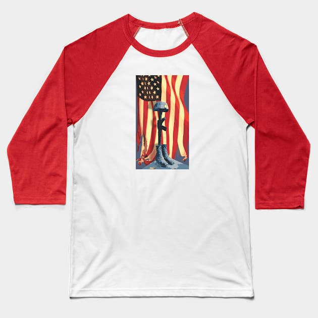 Fallen Soldier with Flag Baseball T-Shirt by Northofthepines